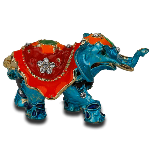 Small Lucky Blue Elephant Jewelry Trinket Box Hinged Enameled Elephant Figurine - Picture 4 of 4