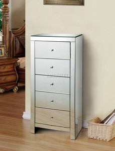 Westwood Mirrored Furniture Glass Tallboy Chest Cabinet With 5