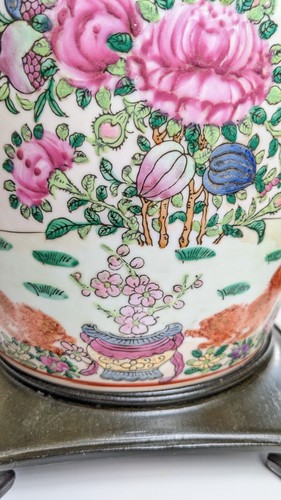 Vintage Large Ginger Jar Rose Medallion Chinese Porcelain Table Lamp Working - Picture 13 of 24