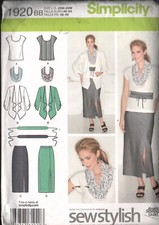 Simplicity 1920 Sewing Pattern Misses Skirt Jacket Top Scarf & Belt Size 20W-28W