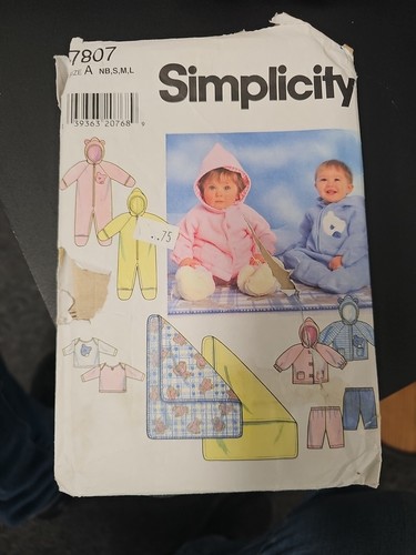 Simplicity 7807 Baby Infant Romper Jacket Pants Blanket Top size NB-Large Uncut  - Picture 1 of 2