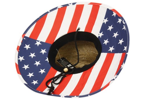 Men's Straw Sun Lifeguard Beach Hat Raffia Wide Brim One Size Usa flag Circle - Picture 2 of 4