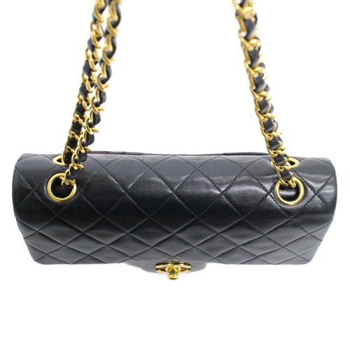 Bolso de hombro Chanel piel de cordero doble solapa negro 23 cadena pequeña #2785 de tiro - Imagen 9 de 20