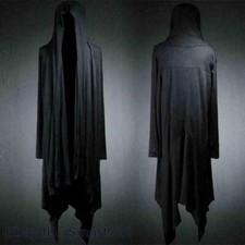 Mens Casual Gothic Loose Cloak Coat Hooded Punk Cardigan Dark Cape Long Jacket