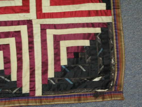 Antique American Handmade Primitive Quilt Coverlet 80" x 100" Diamond Log Cabin - Picture 6 of 7