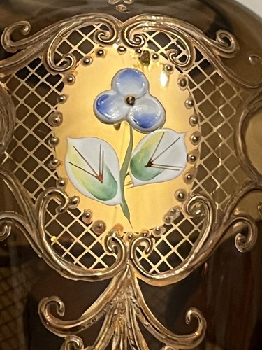 VNTG Cassovia DEDGold Gilt Hand Painted 3D Floral Amber Red Vase W/org Sticker - Bild 3 von 19