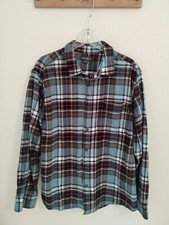 Eddie Bauer Flannel Shirt Mens XL Blue Brown Plaid Long Sleeve Button Up Hiking