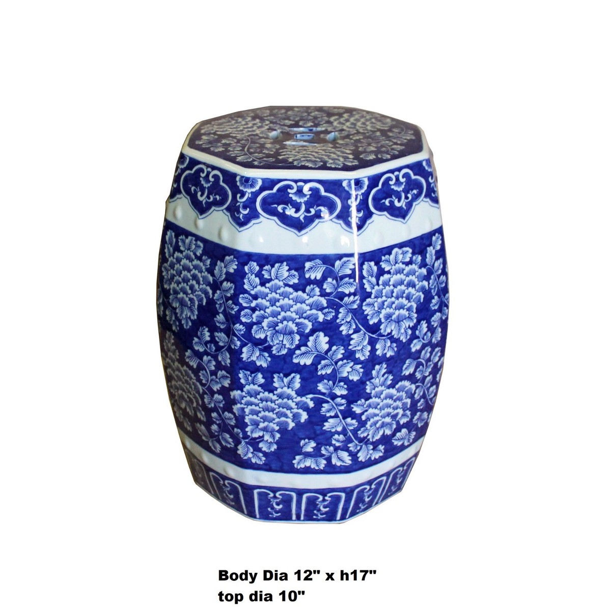 Chinese Blue & White Porcelain Floral Theme Octagon Stool Table cs4348S Chinese Blue & White Porcelain Floral Theme Octagon Stool Table cs4348S