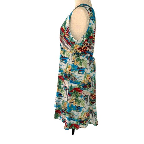 Dressing Clio Dress Vintage Womens Size Large Asian Print Blue Red Designer Mode - Picture 3 of 12