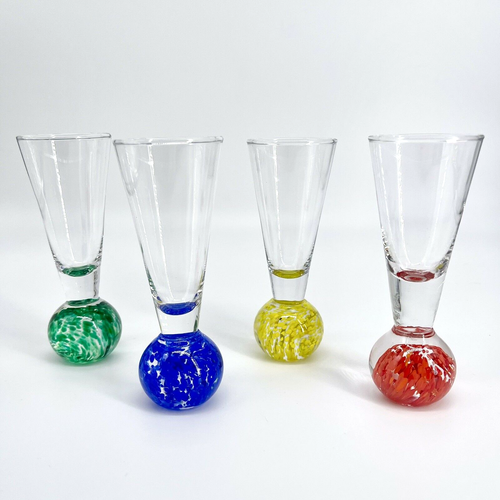 4 VTG MCM HAND-BLOWN BULLICANTE CONFETTI MARBLED GLASS TALL SHOT GLASSES-BARWARE - Picture 1 of 11