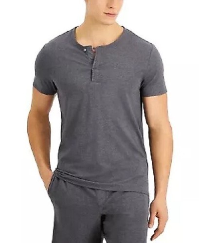 New Alfani Men's Sleepwear T-Shirt Short Sleeve Gray Split Neck Size L - Picture 1 of 6