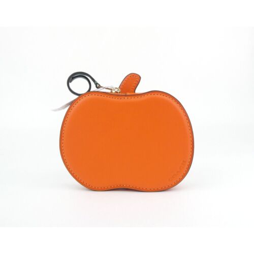 Coach Orange Kürbis Leder Reißverschluss Münzetui Neu mit Etikett CN002 - Bild 2 von 4