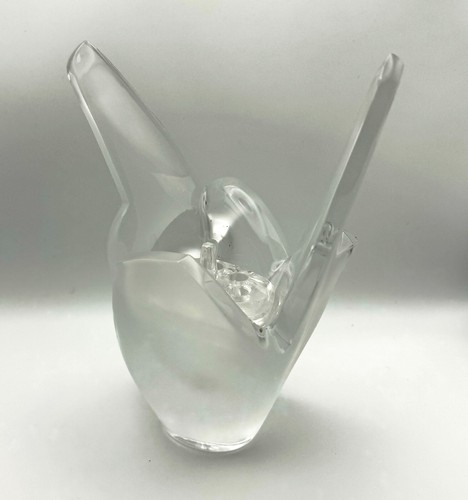 Vintage French Frosted Crystal Lalique "Sylvie" Love Birds Vase w Insert (AHB) - Picture 4 of 10