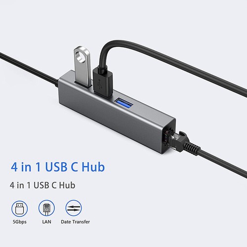 USB-C HUB Distribuidor Divisor USB A 3Puertos Gigabit Ethernet LAN Tipo C Adaptador RJ45 - Imagen 3 de 18