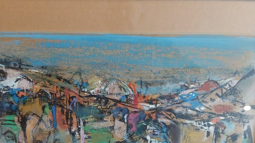 Vintage Abstrakt Jerusalem Israel Signiert Pastell Gemälde Judentum Jüdisch Hebräisch Gerahmt - Bild 8 von 11