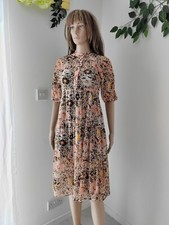 ❤️ Size 4 BNWT NEW LOOK Petite beige pink floral chiffon tea blouson dress 1603