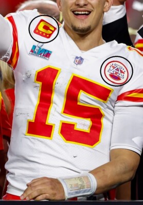 Super Bowl Lvii MVP Patrick Mahomes Qb 4-   Star Rot Captain Gold C + A-Patch