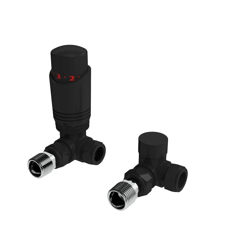 Black Corner Thermostatic TRV Radiator Valves 1/2" x 15mm - Twin Pack - Picture 1 of 1