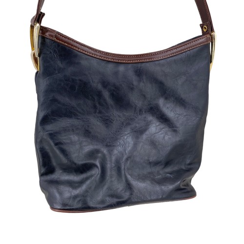 Capezio Purse Bag Faux Leather Black w/Brown Trim Snap Zip Closure Pockets - Picture 3 of 11