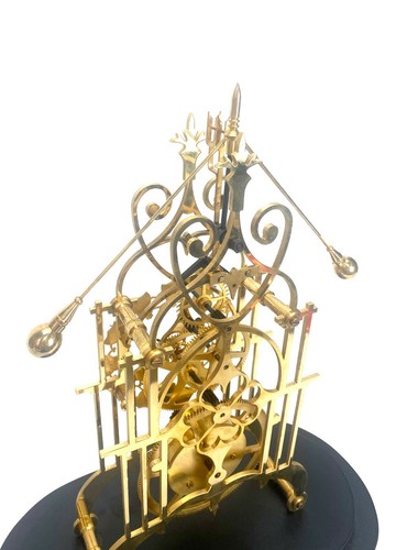 24K English Style Double Compound Rocking Pendulum 8 Day Brass Skeleton Clock - Picture 8 of 9