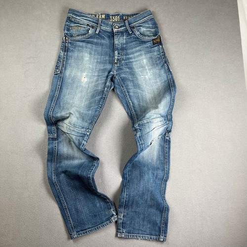 G Star Raw Men's Jeans Size 30-32 3301 KBWG 100 Jack Pant Denim Button Fly