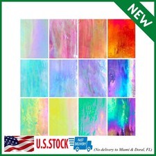 12 Sheets Variety Stained Glass Sheets Pack, 4 X 6 Inch Iridescent Mix