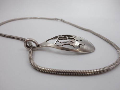 925 Silver Handmade Cut Out Sun Vintage Spoon & 18" Snake Chain Necklace 37.78g - Picture 5 of 17