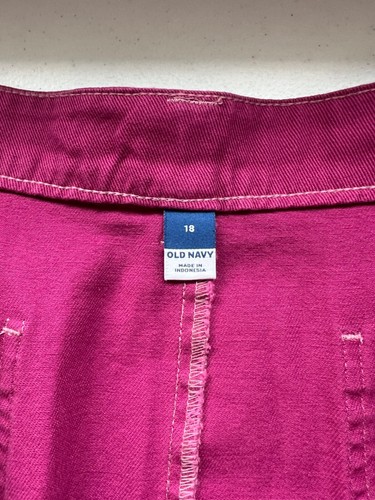 Old Navy Utiltity Denim Button Front Fucshia Pink Mini Skirt Size 18 - Picture 7 of 12
