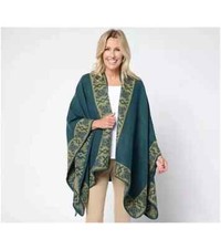 Belle Boho by Kim Gravel Artisan Border Trim Ruana Autumn Teal,OSM A655033