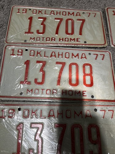 1977 Oklahoma MOTOR HOME, NOS License Plate 13-707 - 13-712 Lot Of 6 Consecutive - Picture 3 of 5
