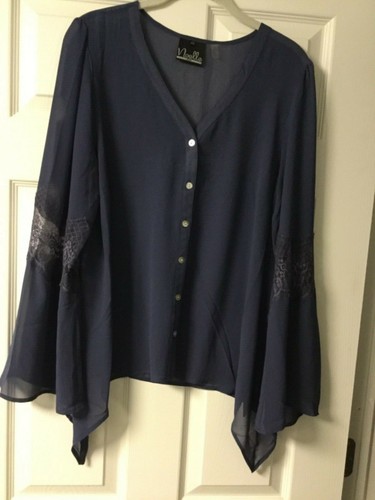 Noelle Sheer Blouse Top w/ Lace Accent Bell Sleeve-You Choose Color /S/M (8/10) - Picture 13 of 15