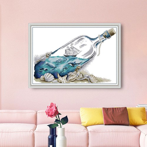 Sea in a bottle-Cross Stitch Kit 14/11ct Cross Stitches Needlework Embroidery - Picture 3 of 11