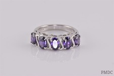 Sterling Silver Oval Cut Purple Amethyst "S" Band Ring 925 Sz: 6.5
