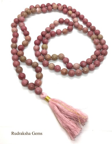 RHODONIT STEIN DES MITGEFÜHLS GEBET JAPA MALA 108 + 1 PERLEN YOGA MEDITATION AUM - Bild 3 von 5