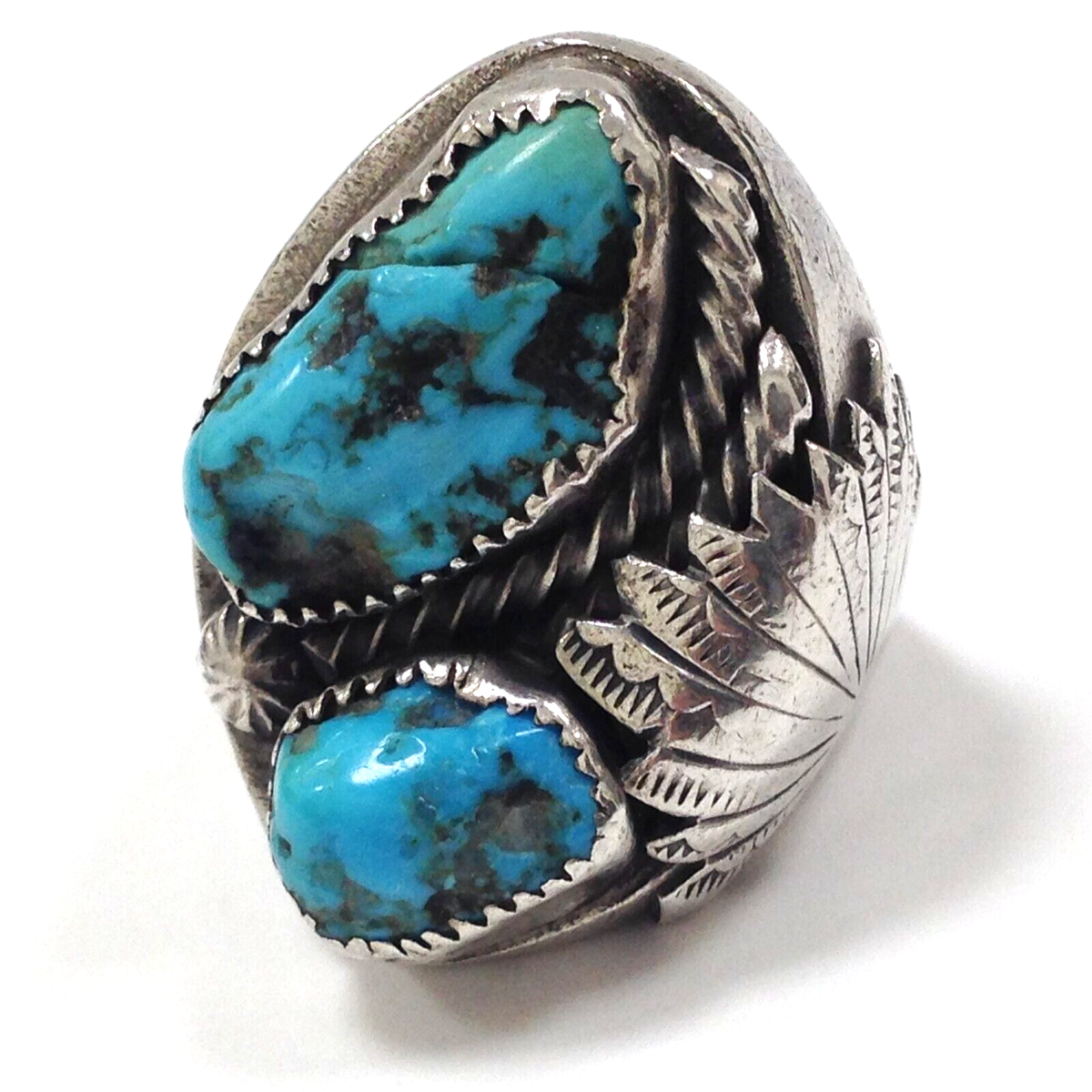 Thick And Very Heavy!! Native American Navajo Turquoise Sterling Silver Leaf Necklace Thick And Very Heavy!! Native American Navajo Turquoise Sterling Silver Leaf Necklace