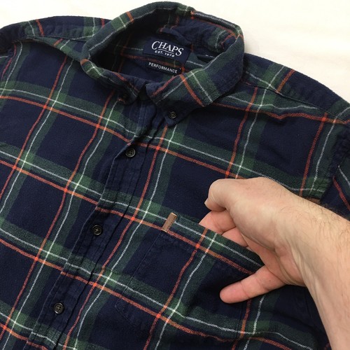 CHAPS Performance Flannel Shirt Men XL Green Navy Blue Window Pane Preppy gorp - Picture 4 of 17