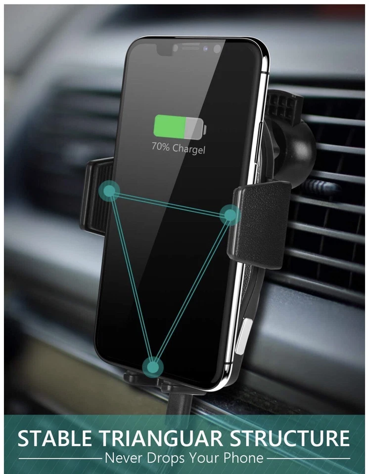 Cargador de coche inalámbrico - Charvoxrt sujeción automática montaje de cargador de coche con 7,5 W/10 W Foto 4 de 4