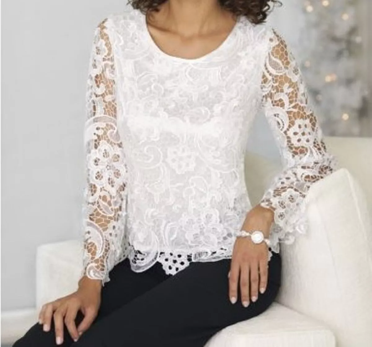 Women s Wedding Mother of Bride cocktail evening party Blouse Lace Top size L