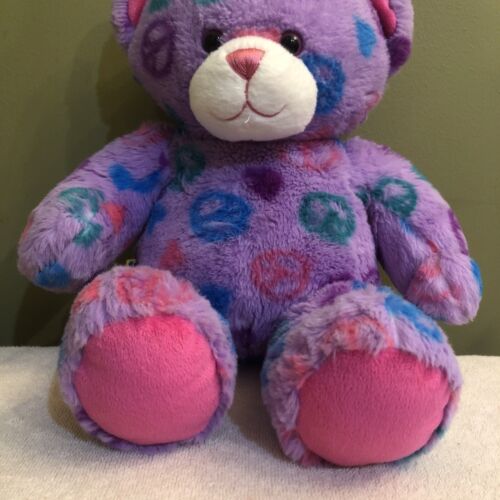Build a Bear Vintage BABW lila Peace Herz Liebe Teddybär Plüsch 16 Zoll groß - Bild 4 von 6