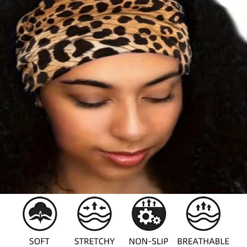Diadema deportiva Wild Hot estampado de leopardo estilo hippie toalla antitranspirante paquete de 4 Foto 4 de 4