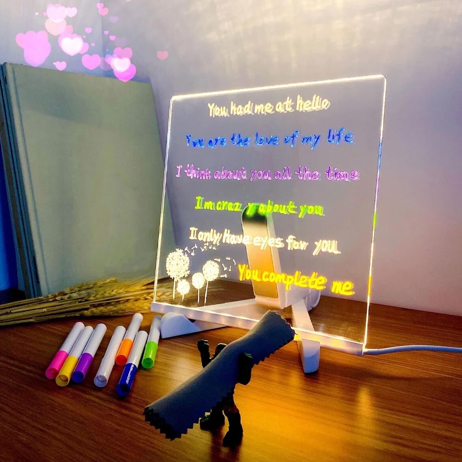 LED Note Board With Colors Acrylic Dry Erase Board With Light Light Up Set Gift - Picture 4 of 18