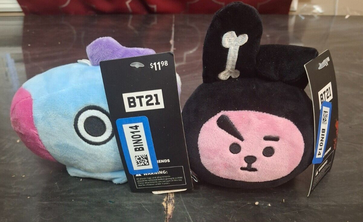 BT21 Line Friends Bag Charms MANG & COOKY Plush Heads Plushies 2-Pack Lot