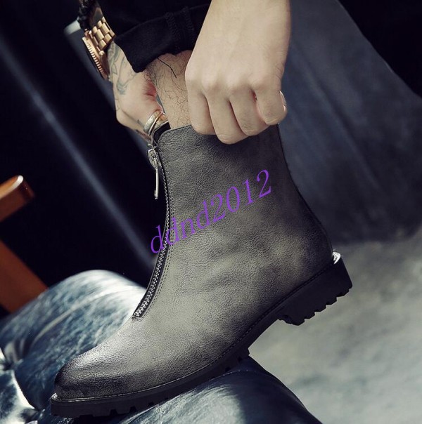 Uomo Fashion Pointy Toe Front Zipper High Top Casual Winter Ankle Stivali Shoes