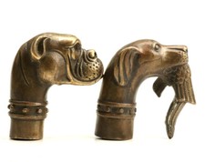 2 Bronze Statue Dogs Dog Preying Bird Cane Walking Stick Head Handle Accessories