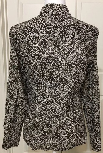 Liz Claiborne M Brown & White Floral Long Sleeve Button-up Top women's - Picture 3 of 6