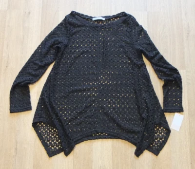 Tunique Pull En Maille À Rayures 1804 Taille L NEU Asymétrique Noir - Photo 1/4