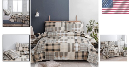 Cozy Twin Plaid Quilt Set - 3-Piece Bedspread with Pillow Shams for All Seasons - Picture 2 of 8