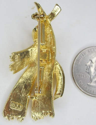 GJJ Large 2 inch Gold Clad Metal Ribbon Clear Rhinestones Lapel Pin Brooch - Picture 2 of 3