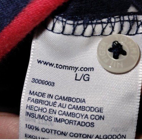 Tommy Hilfiger Navy Polo Red & White Stripes Mens Large - Bild 4 von 4