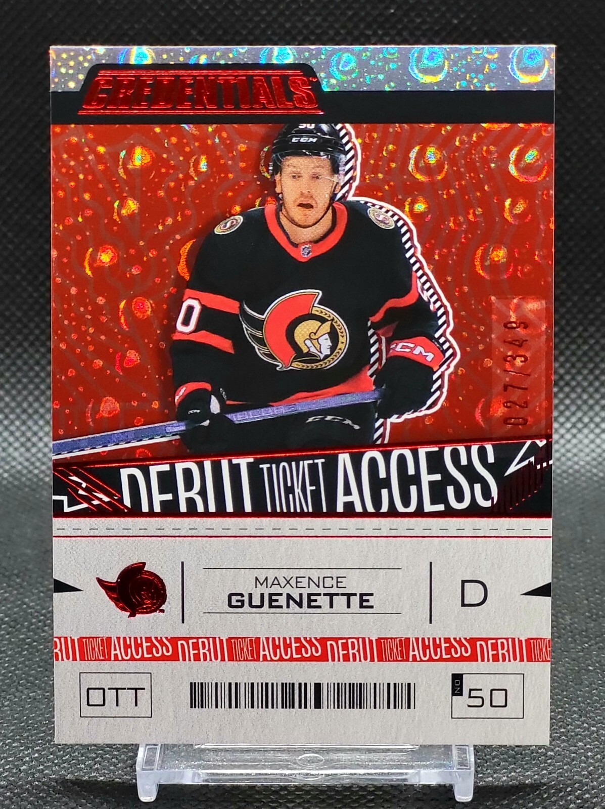 2023-24 Upper Deck Credentials Debut Ticket Access Red Maxence Guenette 027/349